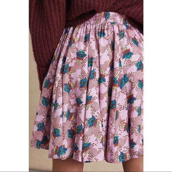 NEW Anthropologie Karina Pink Floral Flowy Pleated Pull-On Mini Skirt Large - Picture 3 of 3